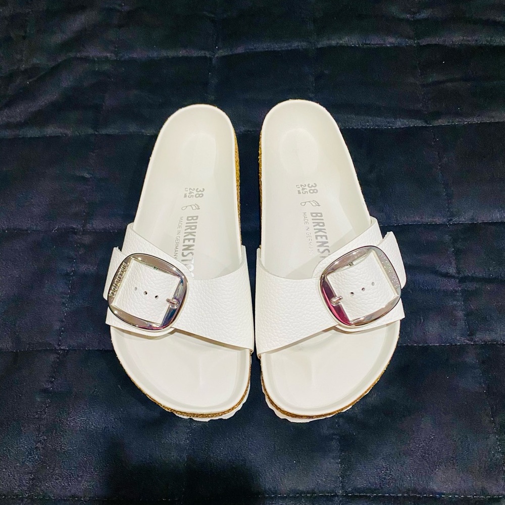Birkenstock White Madrid Big Buckle Sandals - Beautiful Size 38, US 7.5-8